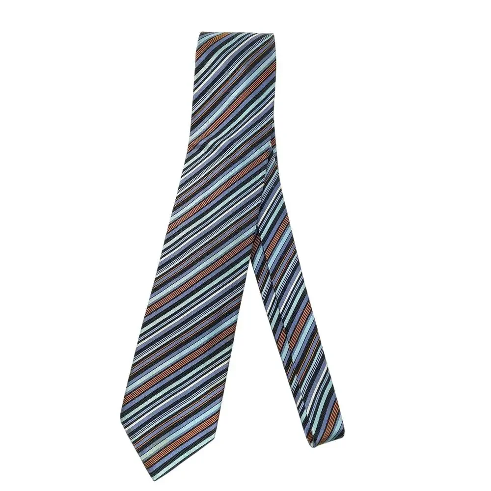 Brioni Men's Multicolor Stripe Silk Cotton Blend Tie Made in Italy Career Office